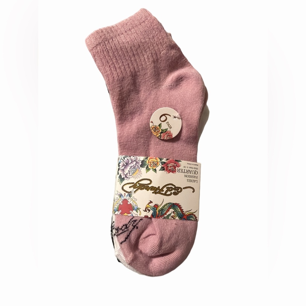 Ed Hardy Y2K Tattoo Quarter Socks 6 Pack Pink White Black